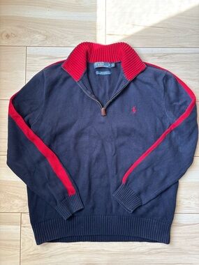Polo Ralph Lauren Quarter Zip Sweater XL Navy Red Cotton Pullover Pony Logo